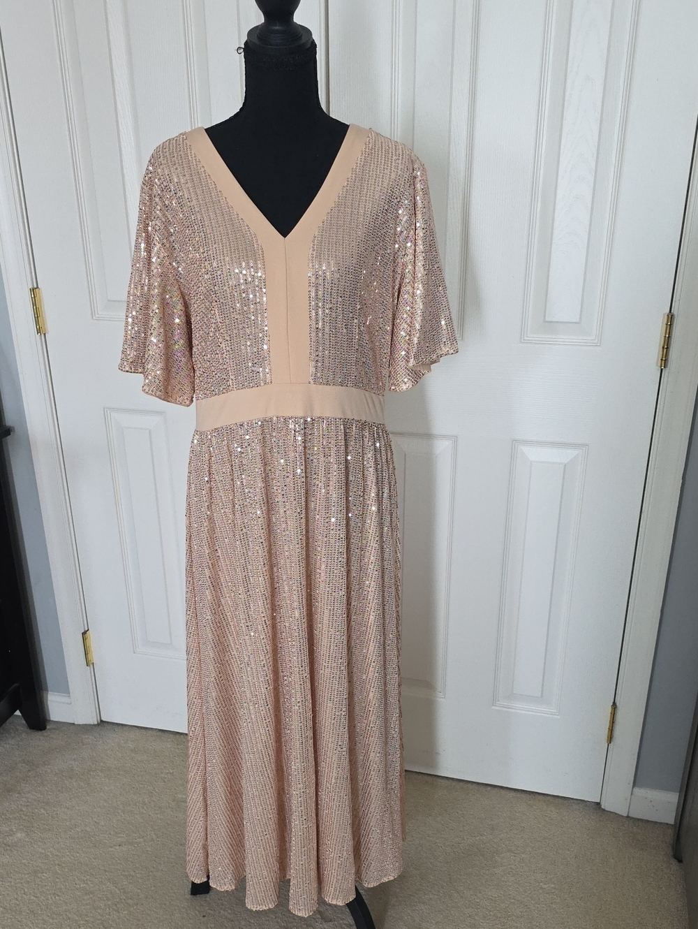 Grace Karin Sequin V-Neck Maxi Dress in Blush